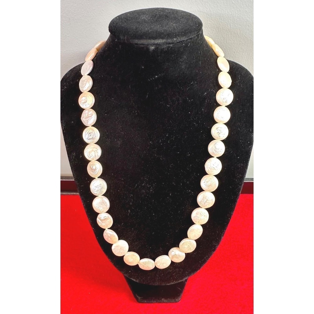 Lucoral LUC 925 Coin Pearl Necklace Sterling Silver Lucas Lameth 18-20"